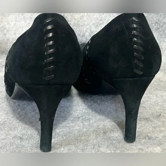 VTG*Salvatore Ferragamo Nero Suede/Leather Patchwork Pumps~7.5B~square toes - Picture 8 of 16